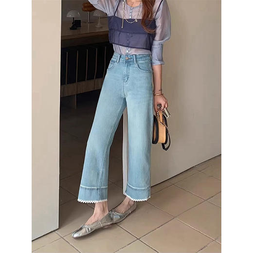 显瘦显腿直！2025四面弹骨感有型花边刺绣高腰九分直筒牛仔裤女款！ 商品图1