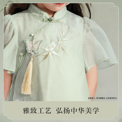 笛莎Deesha观山见女童连衣裙2025夏季女童竹影清风旗袍 商品图3