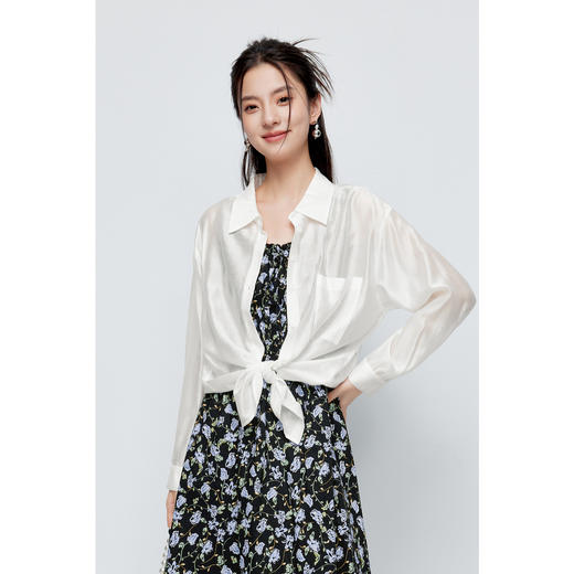 【商场同款】诗凡黎白色莱赛尔衬衫2024夏新款高级衬衣3F5220551 商品图2