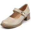 丁摩 春秋头层牛皮方头皮带扣中跟鞋女真皮粗跟软底复古玛丽珍单鞋5ZF-86560 商品缩略图6