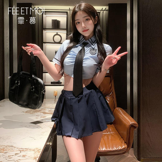 【爆款学院装】霏慕 元气短衫露腰百褶学院装 情趣内衣 角色扮演ZY6915 商品图2