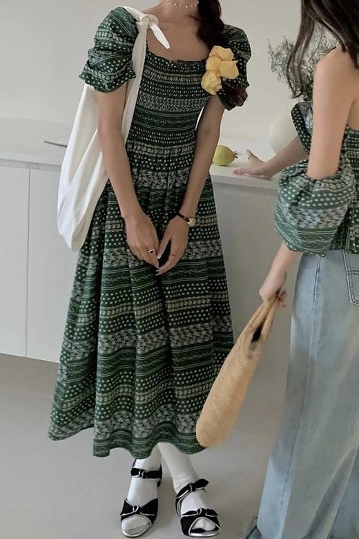 L.Fleuri 方领波西米亚度假连衣裙 18093 商品图1