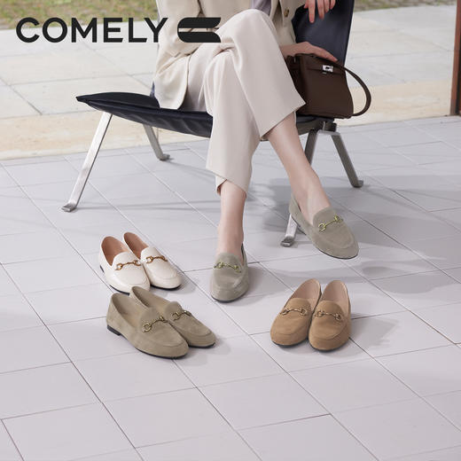 康莉KYQ3A016平底乐福鞋春新款宽版真皮羊皮软底女士一脚蹬小皮鞋 商品图0