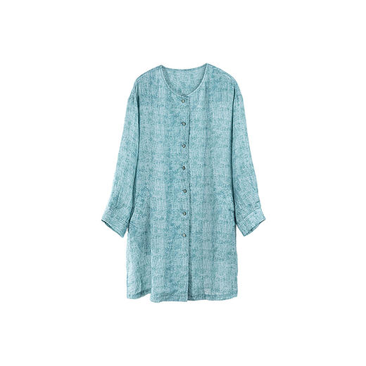 绽放旅行女装194朵/苎麻印花开襟轻薄透气落肩圆领九分袖防晒衫 商品图4