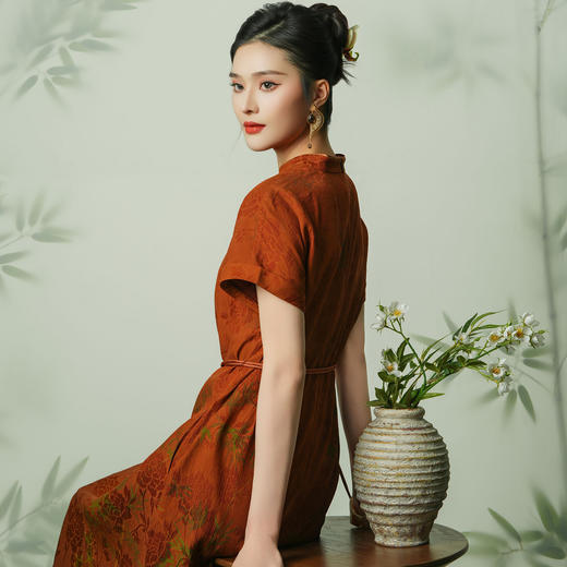 【宋代墨竹】【香云纱】乔万尼100%真丝连衣裙古典立领国风收腰款EM2E900 商品图1