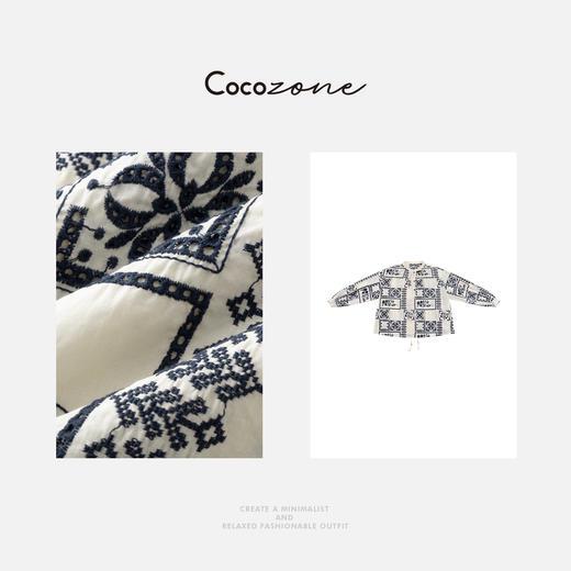 COCO ZONE 刘一一 【100棉】复古印花慵懒风圆领长袖衬衣CD1A0692 商品图2