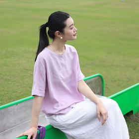 绽放旅行女装169朵/冰镇小衫超细高支汉麻一字领连身袖中袖衬衫