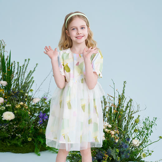 mettekids儿童连衣裙2025夏季新款女童甜美碎花网纱裙中大童裙子 商品图3