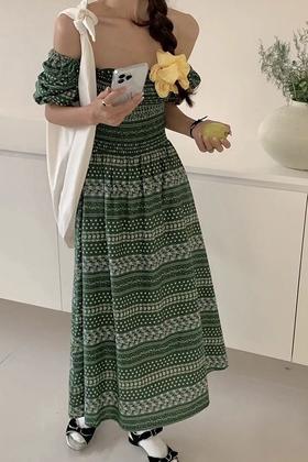 L.Fleuri 方领波西米亚度假连衣裙 18093