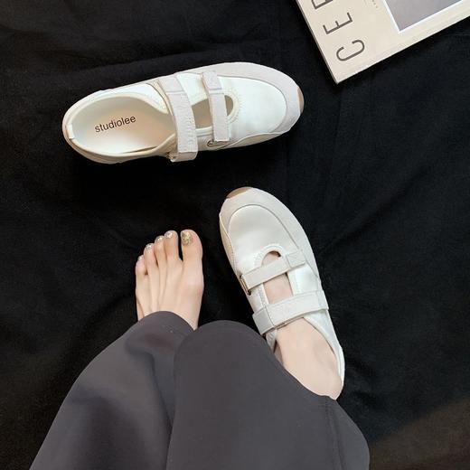 羊皮版韩版魔术贴玛丽珍鞋！2025新款女款拼色休闲芭蕾鞋小众内增高平底单鞋！ 商品图1