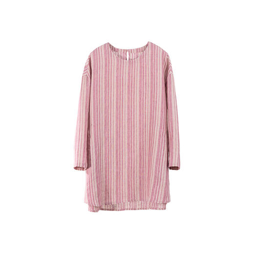 绽放旅行女装179朵/色织条纹圆领落肩七分袖透气吸汗中长款T恤衫 商品图4