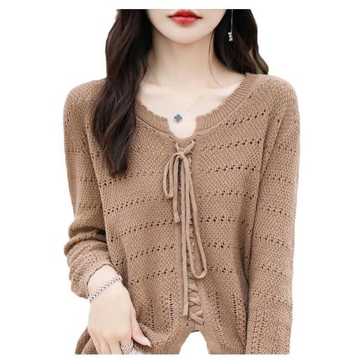 丁摩 春夏新款纯棉线镂空针织衫上衣女洋气小衫宽松显瘦薄款系带空调衫5ZF-115 商品图4