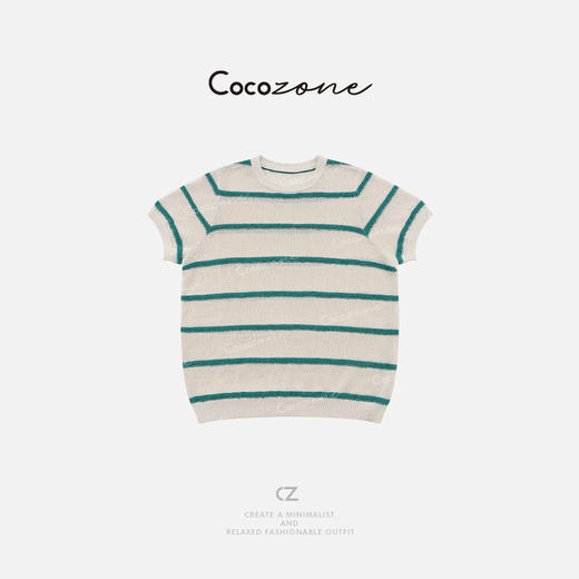 COCO ZONE 刘一一 【棉人丝混纺】经典条纹撞色针织短袖CD2A0937 商品图0