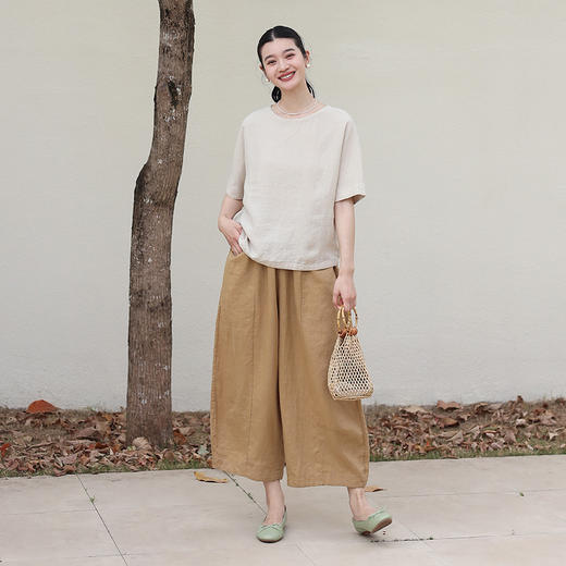 绽放199朵/休闲裤大口袋苎麻宽松休闲裤文艺复古简约百搭阔腿裤 商品图2