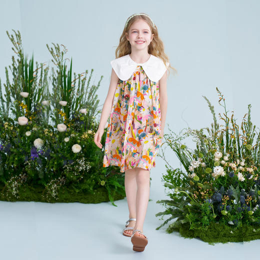 mettekids儿童连衣裙2025夏季新款女童法式碎花公主印花纯棉裙子 商品图4