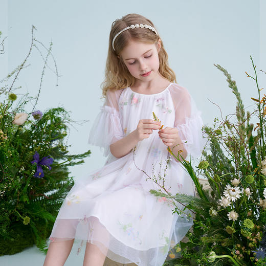 mettekids儿童连衣裙2025夏新款女童甜美气质裙子绣花网纱公主裙 商品图4