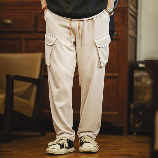 工装优选美式复古多口袋直筒卫裤松紧腰抽绳束脚运动休闲裤子男秋 商品图0