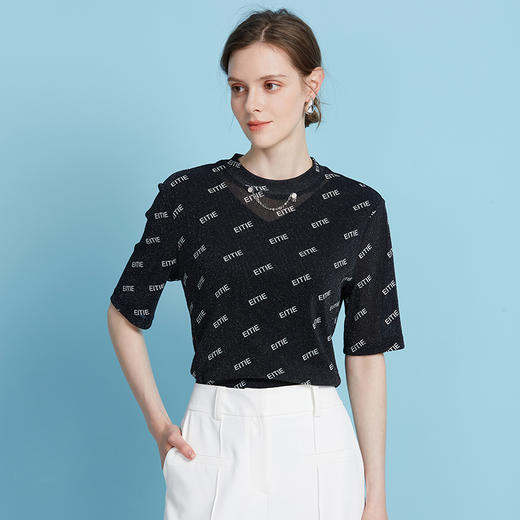 EITIE爱特爱精致细闪短袖套头衫时尚显瘦圆领上衣2025夏季新款B2513626 商品图1