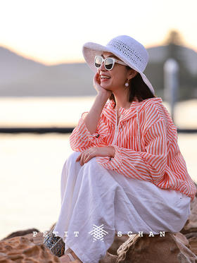 PETIT SCHAN小闪 CLO#789 orange soda 橘子汽水 日本进口棉混纺色织条纹连帽防晒外套