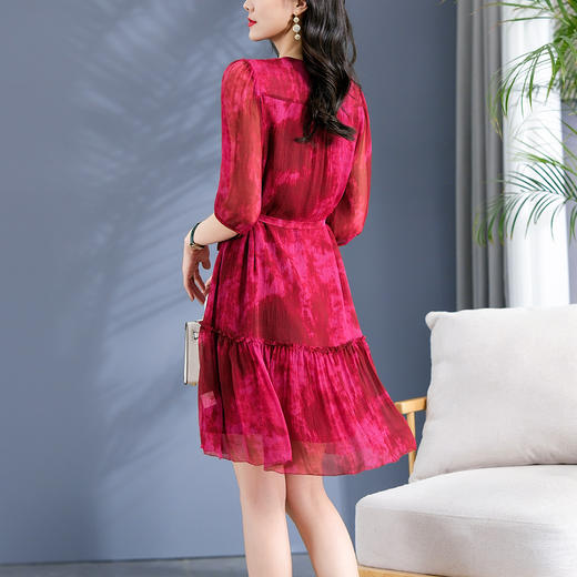 丁摩 V领单排扣晕染真丝短裙桑蚕丝连衣裙5ZF-75039 商品图3