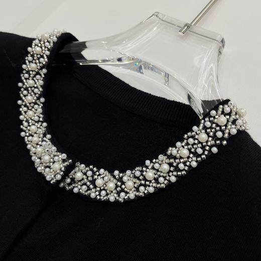 丁摩 春夏真丝羊毛小香风手工钉珠钻圆领短袖针织空调开衫上衣女5ZF-16153 商品图7