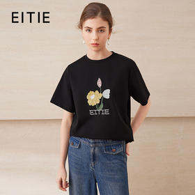 【彩色珠片绣花T恤】EITIE爱特爱休闲宽松短袖上衣夏季新款B2502606