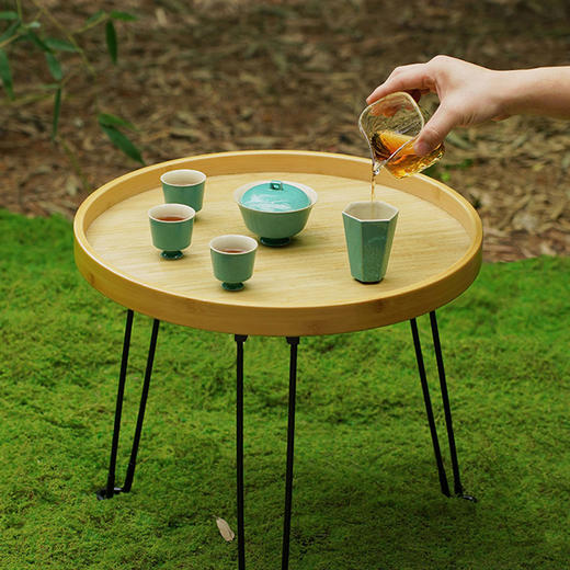 竹小茶丨原竹弯曲折叠竹几 直径450*高415mm 茶盘茶具茶道 不含茶具 商品图0