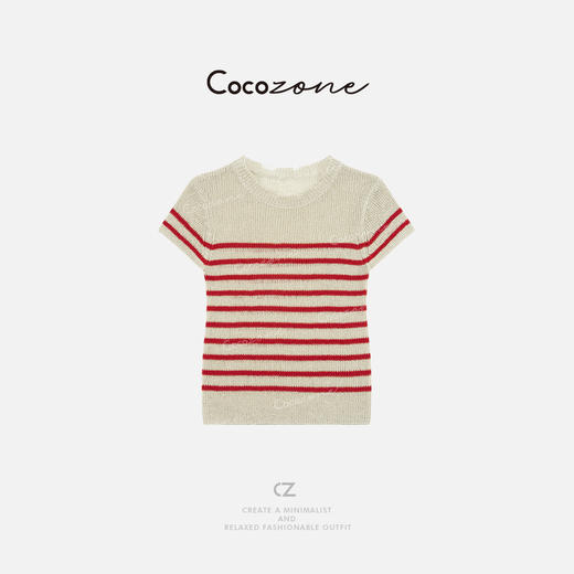 COCO ZONE 刘一一 【莱赛尔桑蚕丝】时尚条纹圆领毛针织衫CD1A0714 商品图0