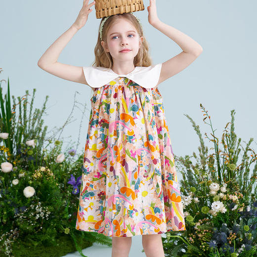 mettekids儿童连衣裙2025夏季新款女童法式碎花公主印花纯棉裙子 商品图1