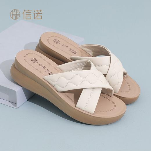 信诺丝绸牛皮厚底舒适真皮拖鞋女2025夏季新款软底轻便外穿凉拖鞋5L950-26 商品图4