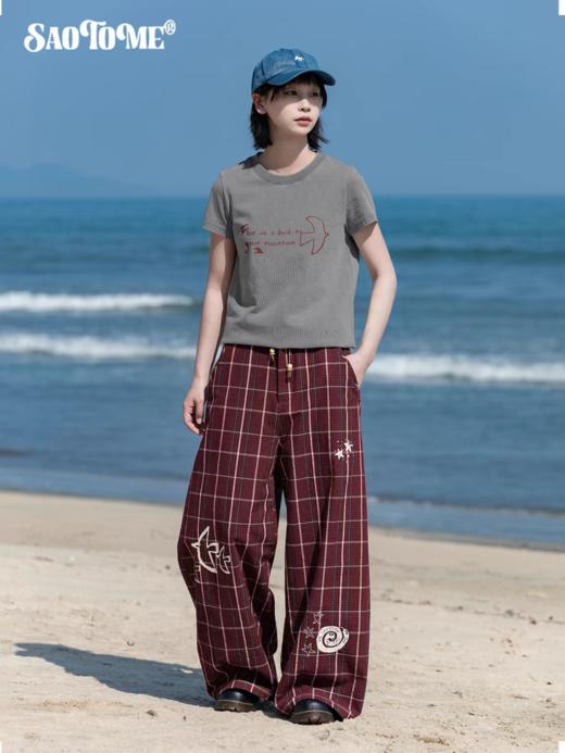 早乙女惠子saotome/STMCK252193/贴布涂鸦格子弯刀长裤 商品图3