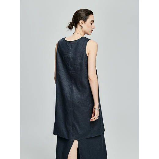 棉仓363616003-初棉亚麻U领中长款开叉上衣 商品图3