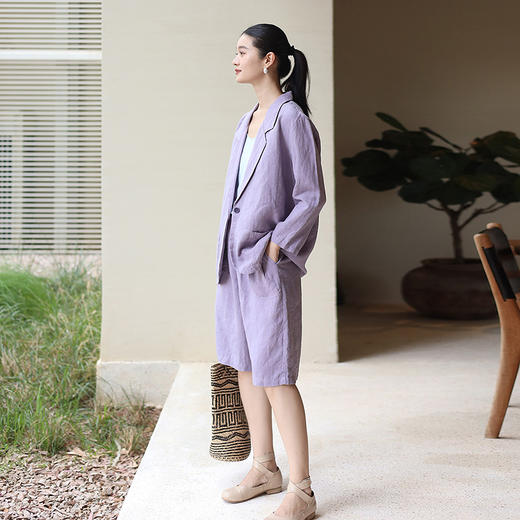 绽放170朵/高端重磅新款砂洗汉麻中裤休闲抽绳系带松紧腰短裤 商品图1