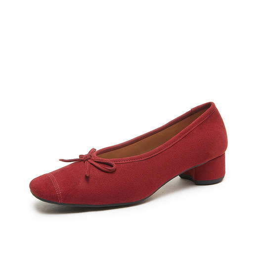 2025春夏新款粗跟浅口女鞋！蝴蝶结羊绒面时尚仙女绿色芭蕾舞鞋！ 商品图4