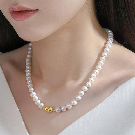 【新品首发】福运套装 葫芦珍珠项链 福禄和田玉项链银S925珍珠链女士礼物MEMORA诗普琳ZN216505（一口价） 商品图5