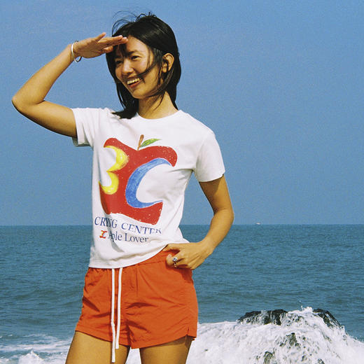 CryingCenter 3C苹果印花夏季正肩修身显瘦索罗娜凉感圆领短袖 商品图0