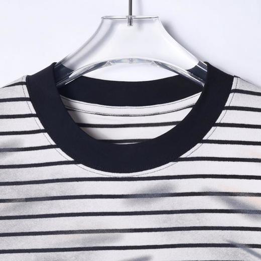 2025夏季新款个性条纹字母刺绣贴标圆领短袖T恤男士休闲百搭宽松 商品图2