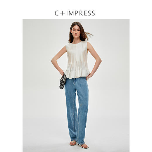 C+IMPRESS/西嘉 醋酸莫代尔 法式小衫女宽松廓形无袖背心衬衫上衣CS2502054 商品图3