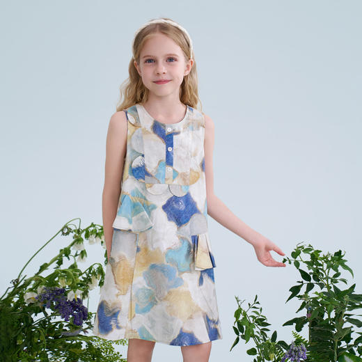 mettekids儿童连衣裙2025夏季新款女童无袖水彩印花洋气A版裙子 商品图4