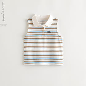 马克珍妮女童复古条纹polo衫 儿童上衣背心2025年夏装新款550852
