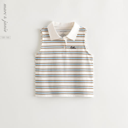 马克珍妮女童复古条纹polo衫 儿童上衣背心2025年夏装新款550852 商品图0