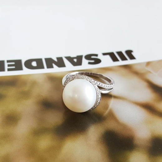 【天然正品】AU750白金豪镶钻镶天然近完美约11.3MM澳白海水珍珠戒指女士现售价：3480！180425NJM11 商品图4