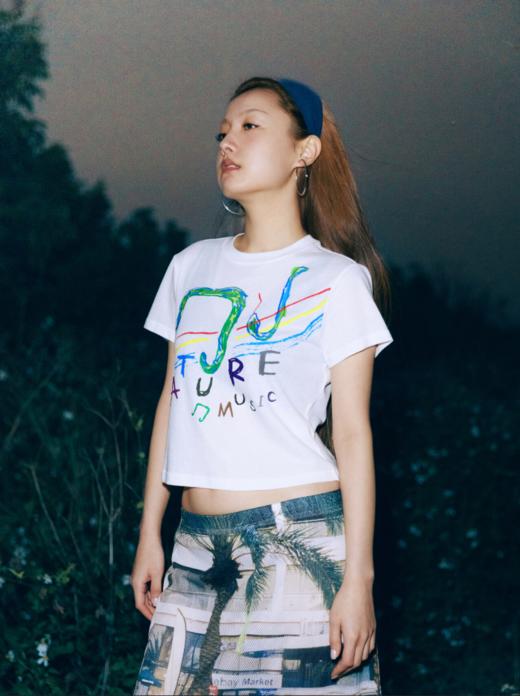 CryingCenter 灵蛇音符自然音乐手绘印花正肩短款轻薄竹节棉TEE 商品图2