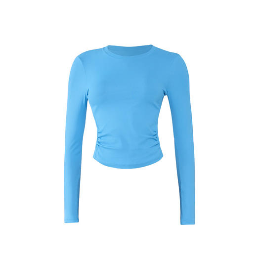 跃牌【小甜心】系列 瑜伽新款双边缩褶圆领打底修身显瘦运动长袖9072 商品图4