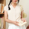【2026夏季】天丝亚麻・V领纽扣T恤 莱赛尔针织亲肤透气凉感干爽吸湿 微落肩短袖上衣打底衫开衫 商品缩略图3