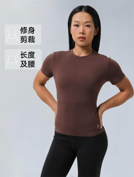 Basic系列女士纯色圆领修身上衣正肩T恤 商品图1