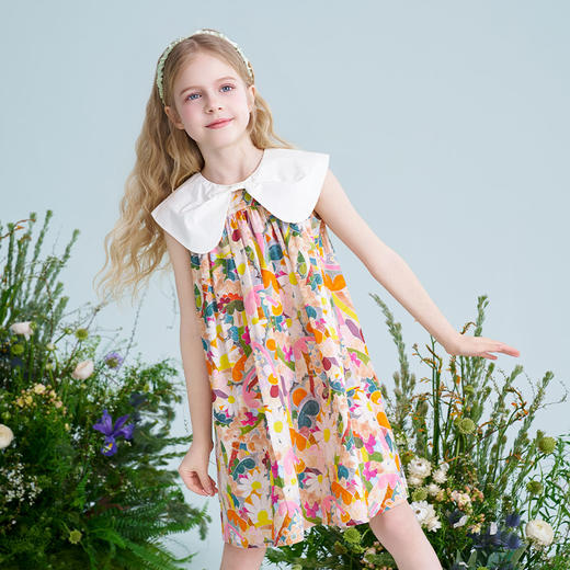 mettekids儿童连衣裙2025夏季新款女童法式碎花公主印花纯棉裙子 商品图2