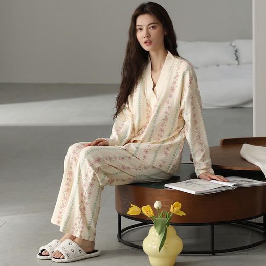【精选】MUMIANER牧棉儿 国风免穿Bra家居服套装（10款可选）  触感清凉呵护睡眠透气亲肤宽松睡衣带胸垫 商品图8