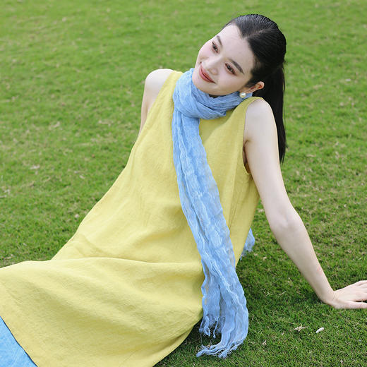 绽放旅行女装134朵/士林色织砂洗清凉透气圆领无袖小A摆背心裙 商品图0