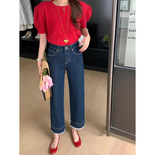 显瘦显腿直！2025四面弹骨感有型花边刺绣高腰九分直筒牛仔裤女款！ 商品图6